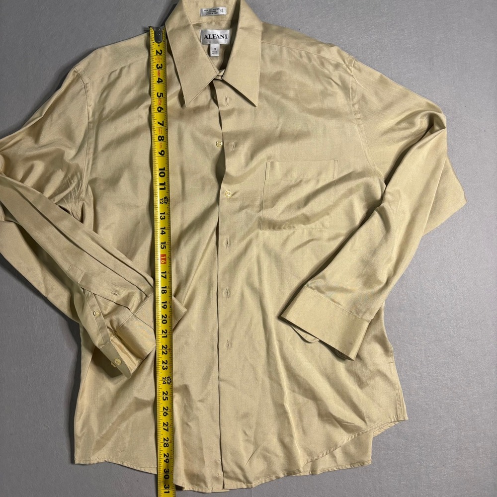 Alfani 100% Silk Oxford Dress Shirt Men's L 16 34/35 Beige - Picture 3 of 16